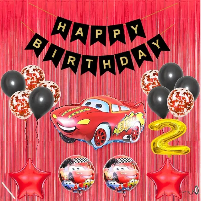 Lightning McQueen Car Theme 2nd Birthday Decoration Kit for Kids (Black)Pcs Of 20 ,(Set Of 1)
