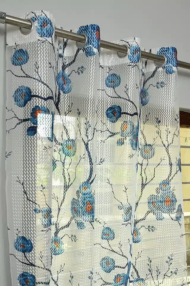 Polyester Printed Door & Window Curtains, Blue, 7 feet