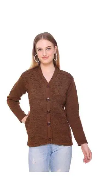Ragmen Fashion Elegant Women Woollen Cardigan & Sweaters (Brown, XXL) (R21)