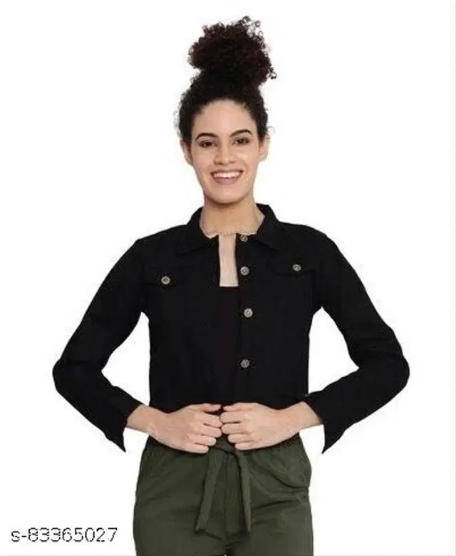 Denim Jacket for Women (Black, L)