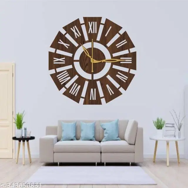 Wooden Wall Clock for Home, Brown