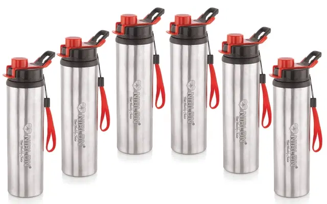 Nirlon Tranzy Sipper 900Ml Stainless Steel Single Wall Water Bottle With Sipper Cap,Can Be Used As Fridge Bottle,Kids School Bottle,Yoga & Sports Bottle 100% Leak Proof (Set Of 6)