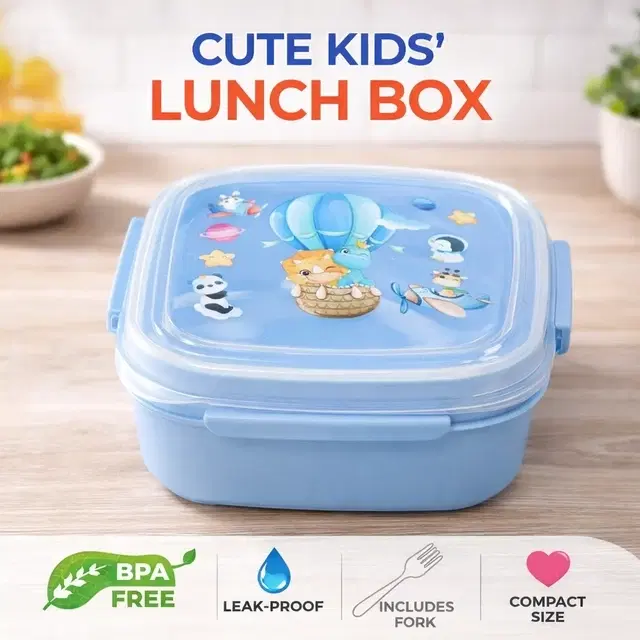Lunch Box with Fork Blue Dino Baloon