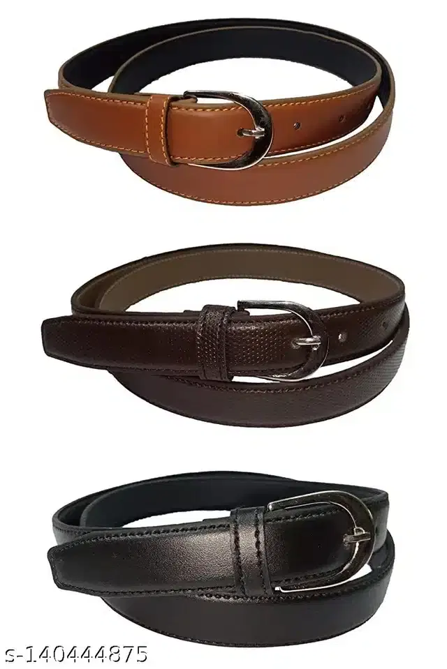 Leather Belt for Women, Pack of 3 (Multicolor, 24)