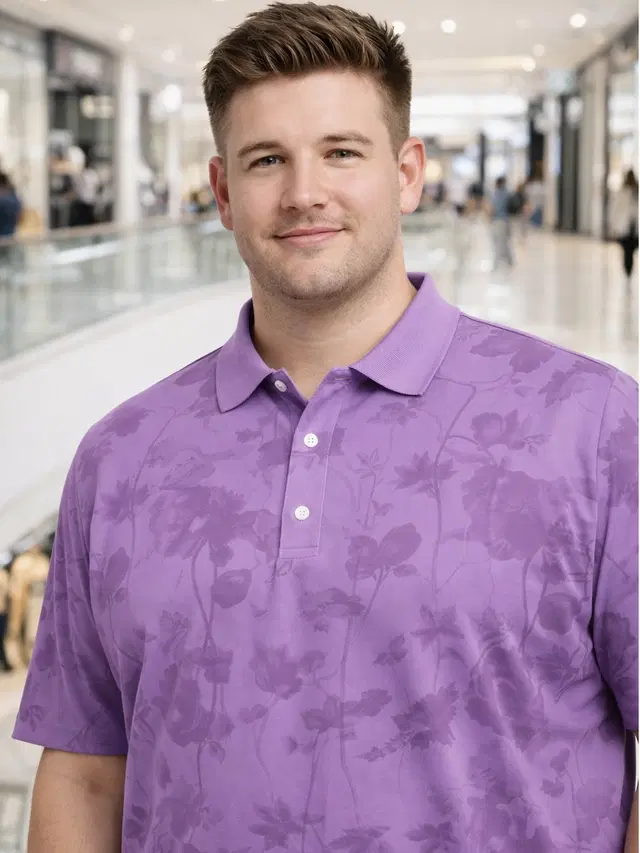 Polo Printed Cotton Blend T-shirt for Men (Purple, 4XL)