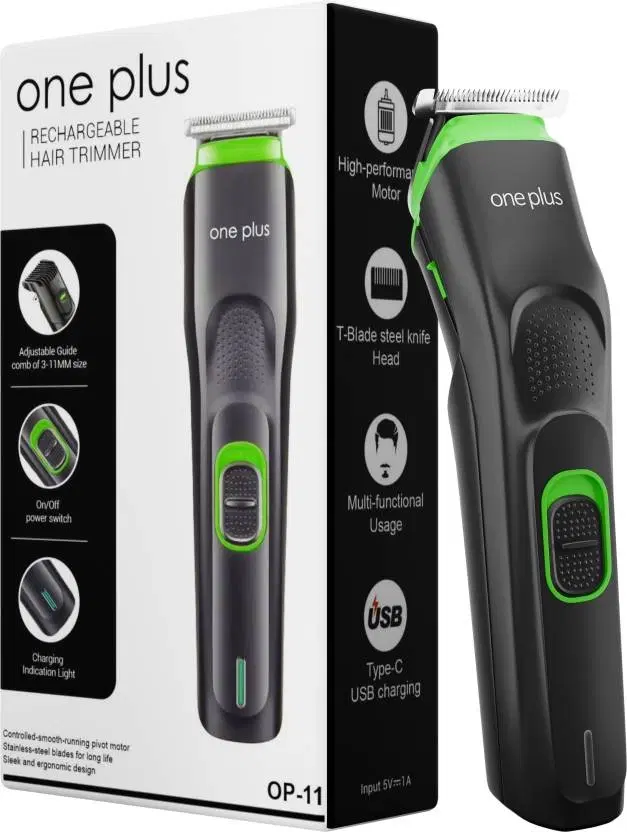One Plus OP11 Trimmer for Men, Black waterproof Trimmer 120 min Runtime 12 Length Settings