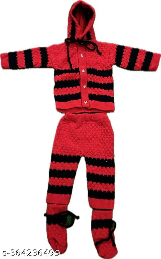 Woolen Clothing Set for Boys (0-6 Months, Red & Black)