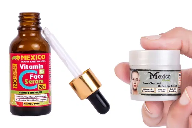 Maxico Herbs Vitamin C Serum (30 ml) with Charcoal Under Eye Cream, Pack of 2