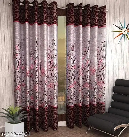 KANUSHI Industries® 2 Pieces Washable Polyster Panel Design Eyelet Door Curtain Set (Panel Maroon) (RK-CUR-PANEL-MAROON-STICK-7FEET-2PCS)