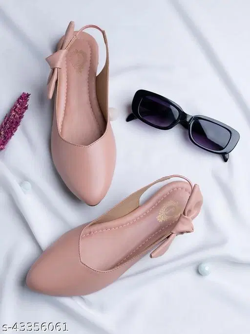 Solid Synthetic Pointed Toe Flats for Women (Pink, IND-8)