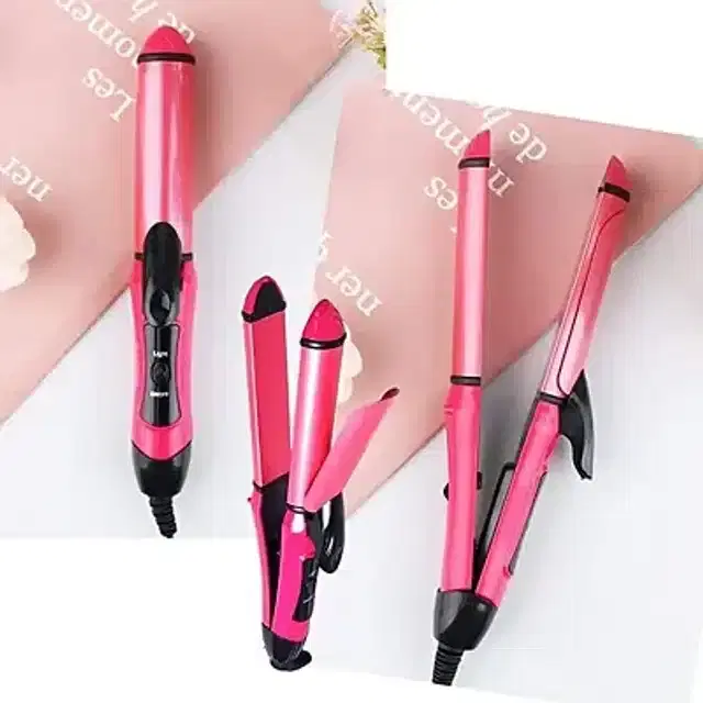 2 in 1 Hair Straightener with Curler, Pink, 100 W