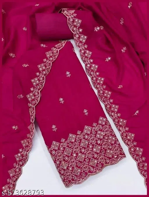 Embroidered Lucknowi (Pink, 7.05 meter (4XL)) (Pink, 6.65 meter (XXL)
