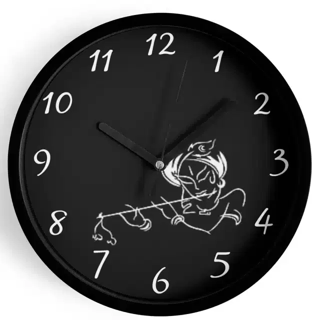 Analog Lord Krishna Wall Clock for Home, Black, 7 Inches