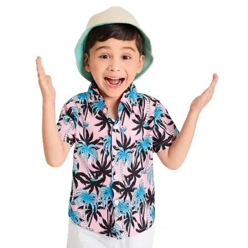 Cotton Blend Printed Shirt For Boys, Blue Pink And Black (1-2 year)