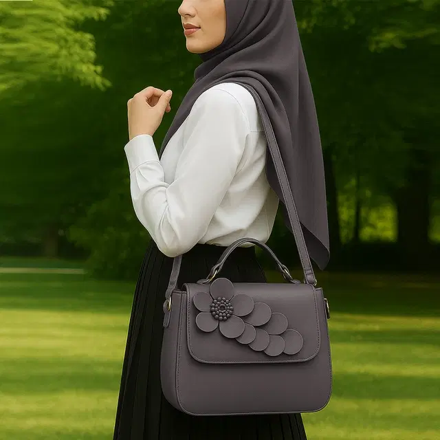 Syntethic Leather Solid Sling Bag for Women (Grey)