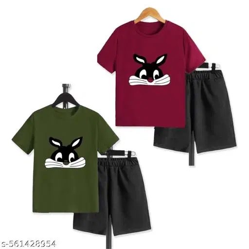 Cotton Blend Printed Clothing Set for Boys, Multicolour, Pack Of 2 (4-5 Years)