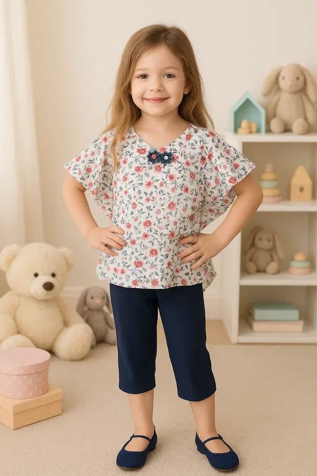 Georgette Printed Clothings Set for Girls, Grey & Blue (22)