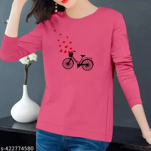 Cotton Blend Printed Sweatshirt for Women (Dark Pink, XS)