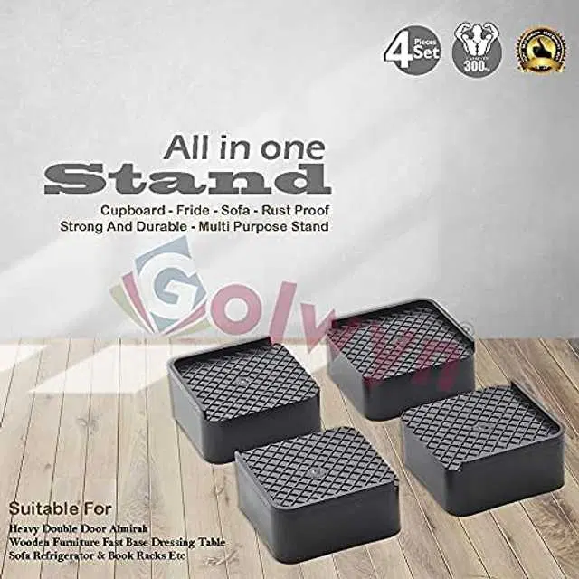 Refrigerator Stand All In 1 Stand, 4 Pieces, Black, R-349