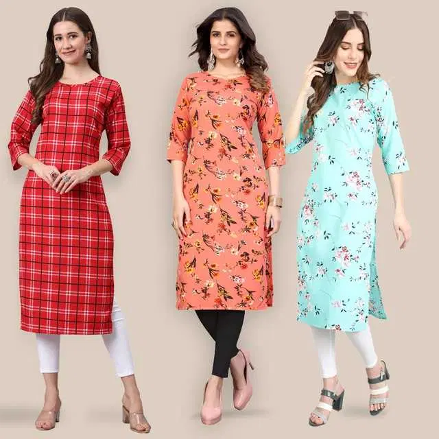 Women Crepe Printed Kurta, Pack Of 3 (Multicolor, M) (SD-256)