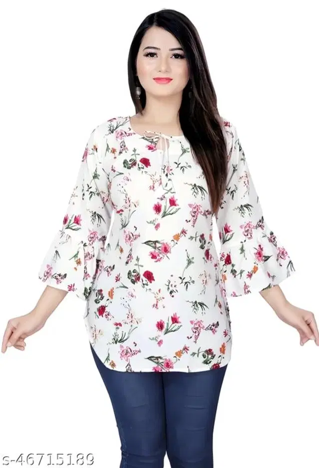 Three-Quarter Sleeves Top for Women (White, S)