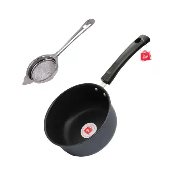 Non-Stick Saucepan with Tea Strainer, Set of 2, Black, 1000 ml