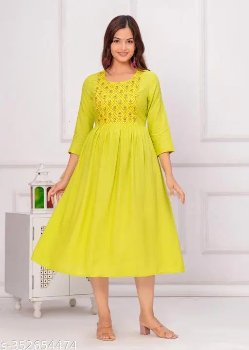 Rayon Kurti for Women, Lemon Yellow (XS)