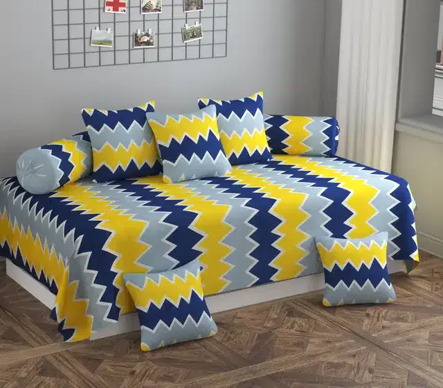 Microfiber Diwan Cover Set, Yellow, Pack of 8