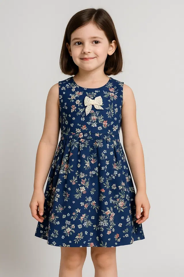 Floral Printed Fit & Flare Dress, Blue (22)
