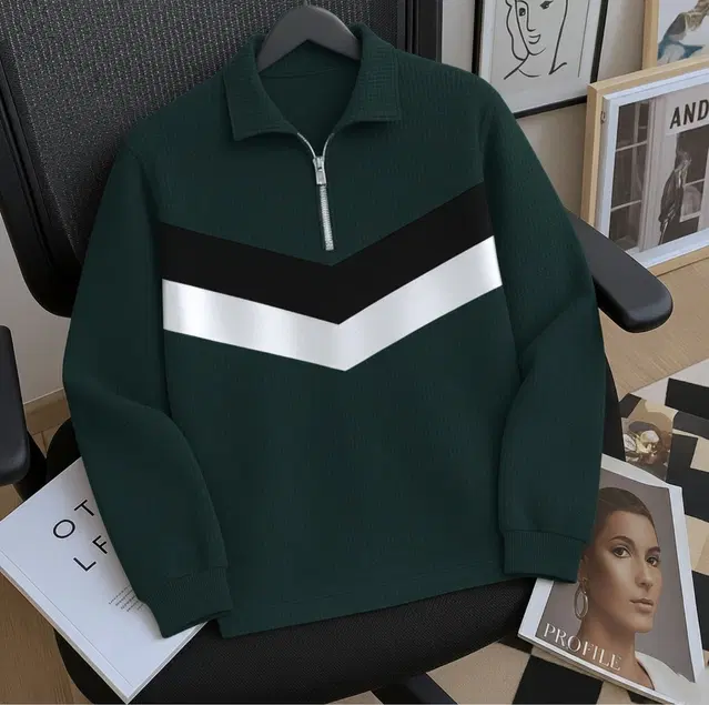 Cotton Blend Colorblocked Sweatshirt for Men, Green (S)