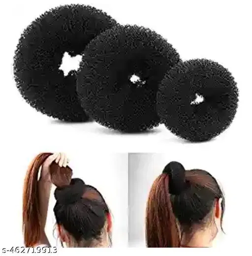 Hair Bun Extension for Women, Pack of 3 (Black, 1g)