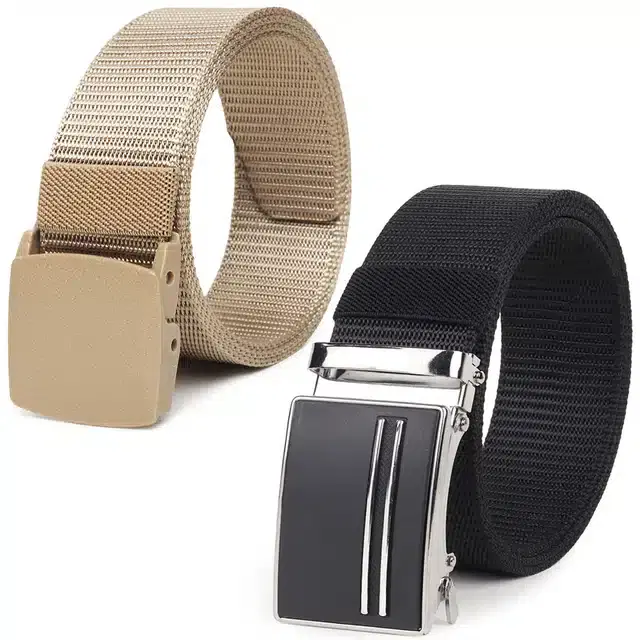 Casual Nylon Belts for Men, Pack of 2 (Cream & Black)