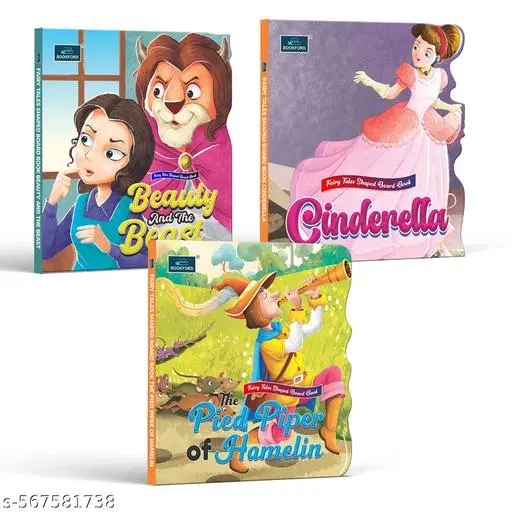 Fairy Tale Shaped Story Book | Beauty and the Beast, Cinderella, and The Pied Piper | Book for kids | Board Book for kids | fairy tales | story book (Set of 3)