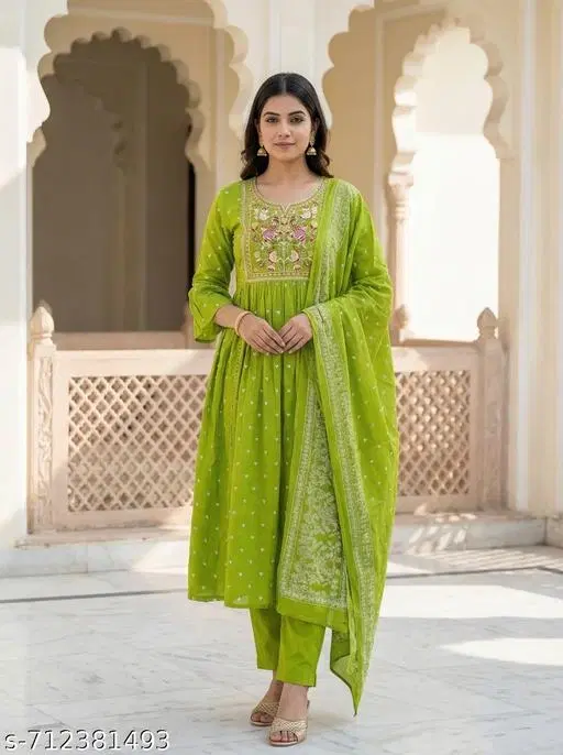 Printed Acrylic Kurta Set for Women (Beige, M)