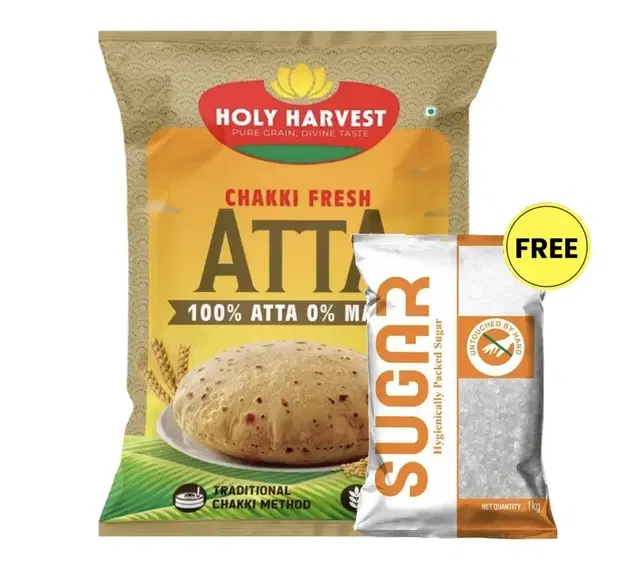 Holy Harvest Chakki Fresh Atta 10 kg + Free Sugar 1 kg