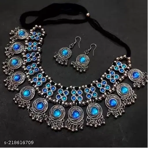 Firozi Blue Shimmering Kundan Necklace Set