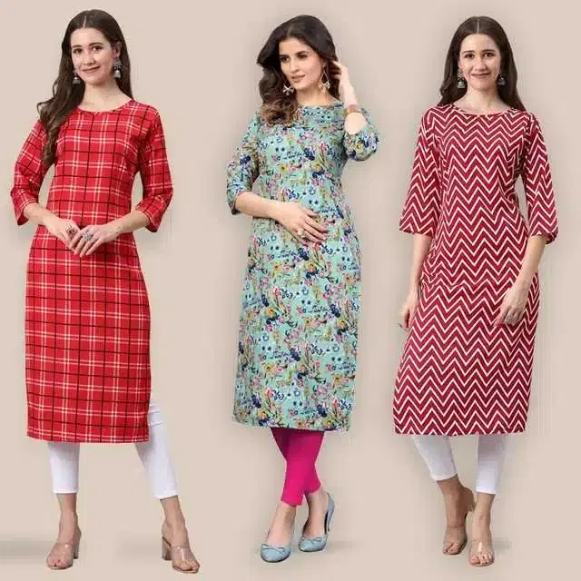 Women Crepe Printed Kurta, Pack Of 3 (Multicolor, XL) (SD-276)