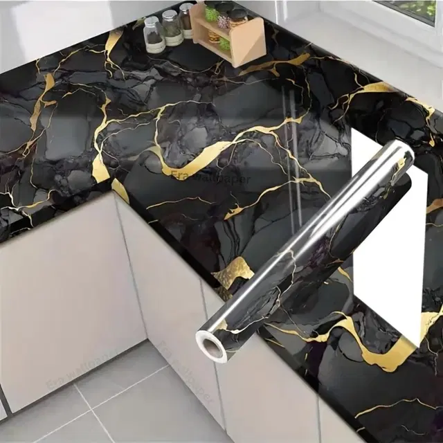 Decor Wallpaper for Home/Kitchen Black Marble Printed 45x200cm