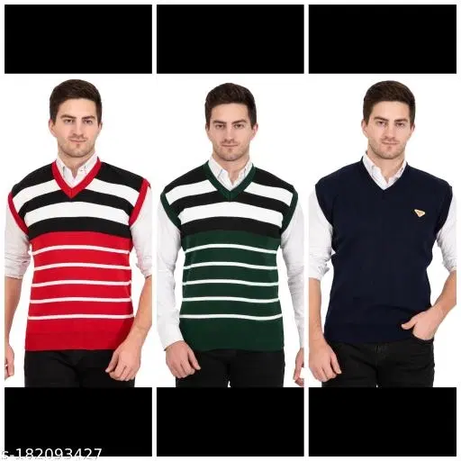 Half Sleeves Sweater for Men, Pack of 3 (Multicolor, L)
