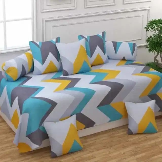 Adirav Polycotton Feel Single Bed Sheet, 2 Bolster covers & 5 Cushion Covers, Grey, ADRV-DW-67