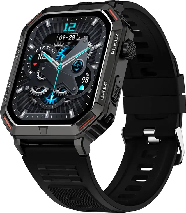 Fire-Boltt Commando 49.5mm (1.95) Amoled Smart Watch, 123 Sports Modes, Bluetooth Calling Smartwatch (Silver Black Strap, Free Size)
