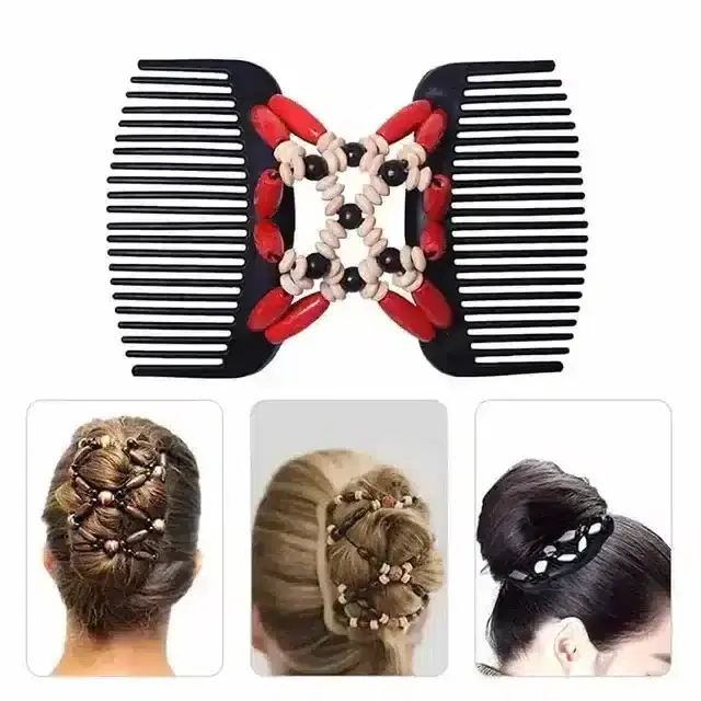 Pallavi Trading Magic Double Row Wooden African Butterfly Stretchy Hair Clip