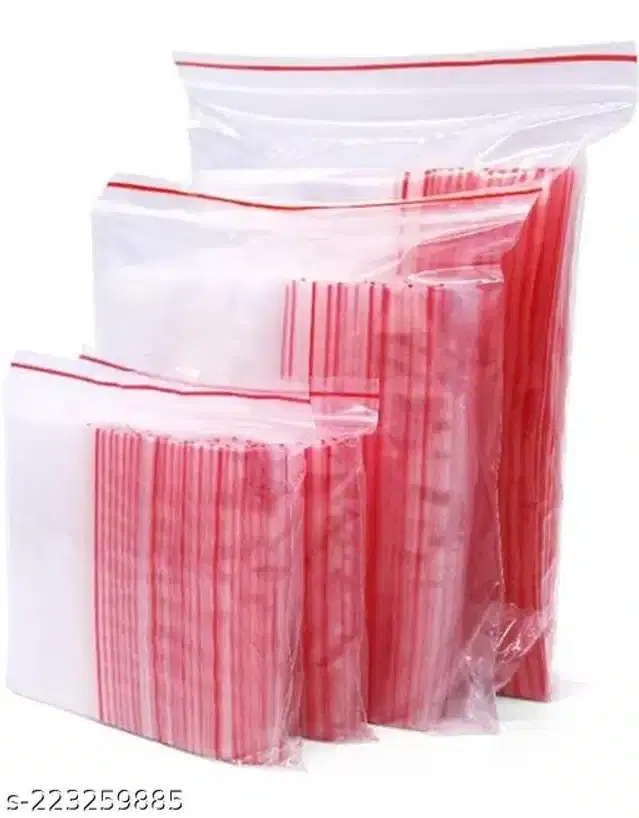 Multipurpose Reusable Zip Lock 100 Pcs Storage Bags, Transparent, Set of 3