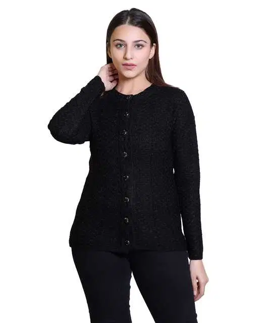 Women's Full Sleeves Cardigan (Black, L) (M6)