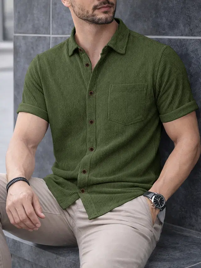 Solid Shirt for Men (Green, S)