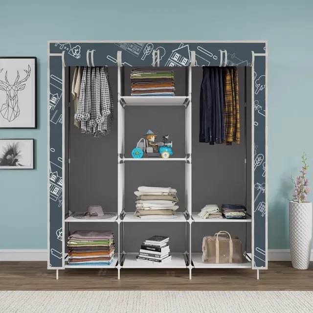 Plastic Printed Collapsible Wardrobe, Grey
