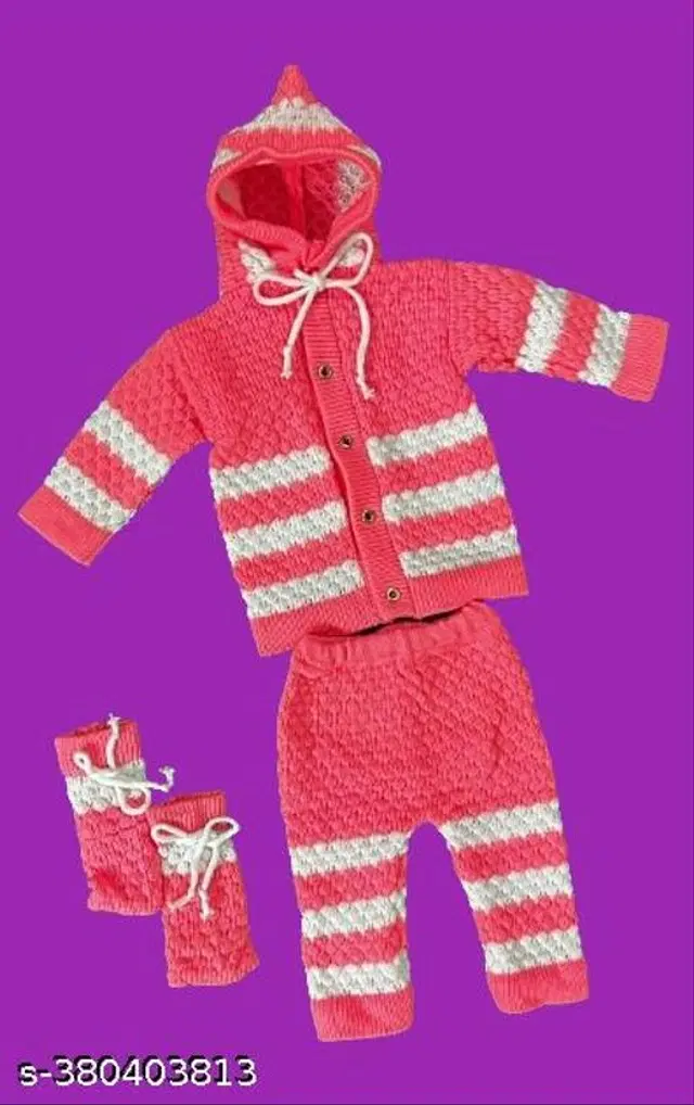Woolen Clothing Set for Boys (3-6 Months, Pink & White)