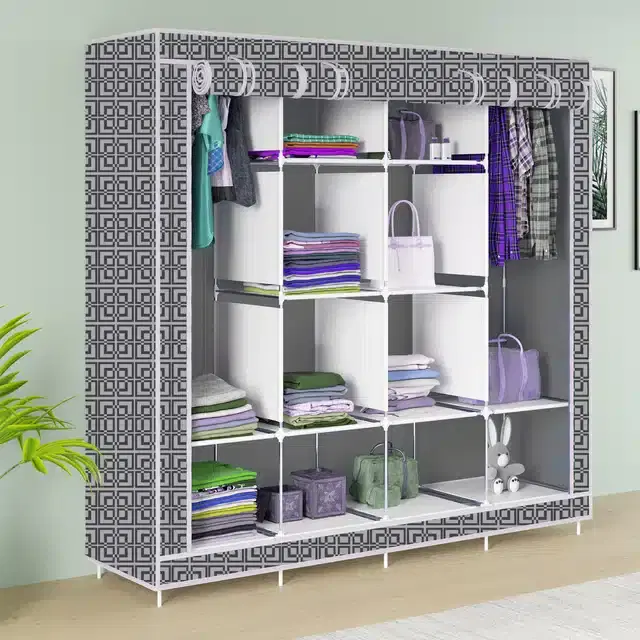 Carbon Steel 3 Door 12 Shelf Printed, Grey
