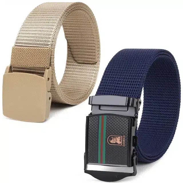 Casual Nylon Belts for Men, Pack of 2 (Cream & Blue)