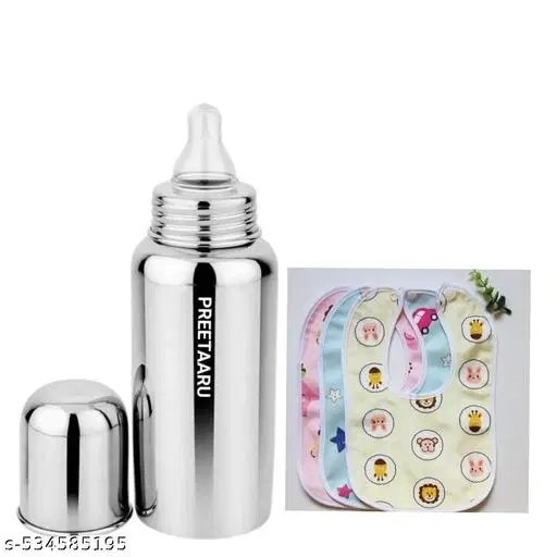 Preetaaru Free Waterproof Baby Bibs 3 Pcs Baby Steel Feeding Bottle 250 Ml